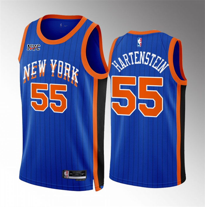 Men's New Yok Knicks #55 Isaiah Hartenstein Blue 2023/24 City Edition Stitched Basketball Jersey