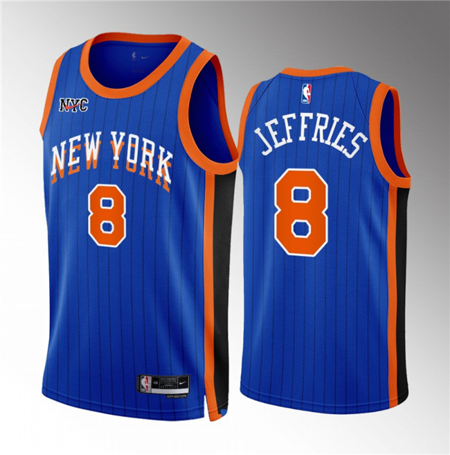Men's New Yok Knicks #8 DaQuan Jeffries Blue 2023/24 City Edition Stitched Basketball Jersey