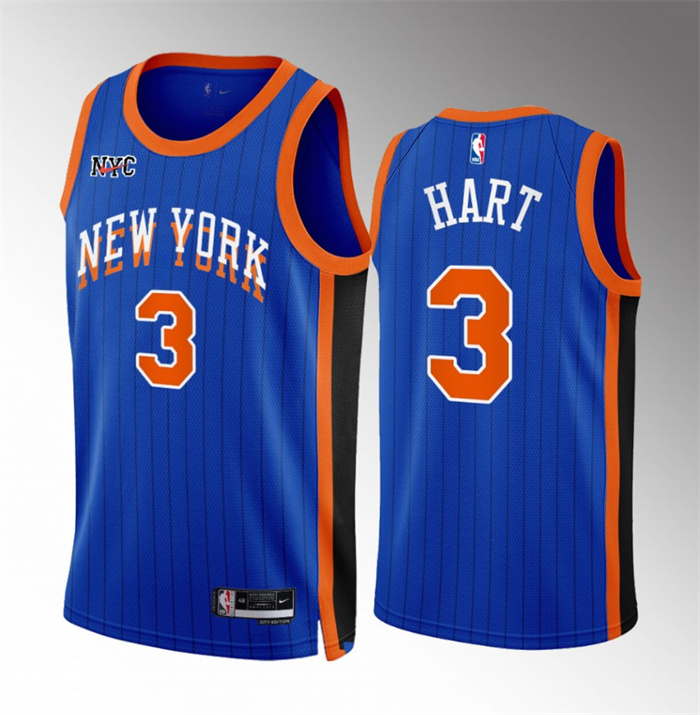Men's New Yok Knicks #3 Josh Hart Blue 2023/24 City Edition Stitched Basketball Jersey