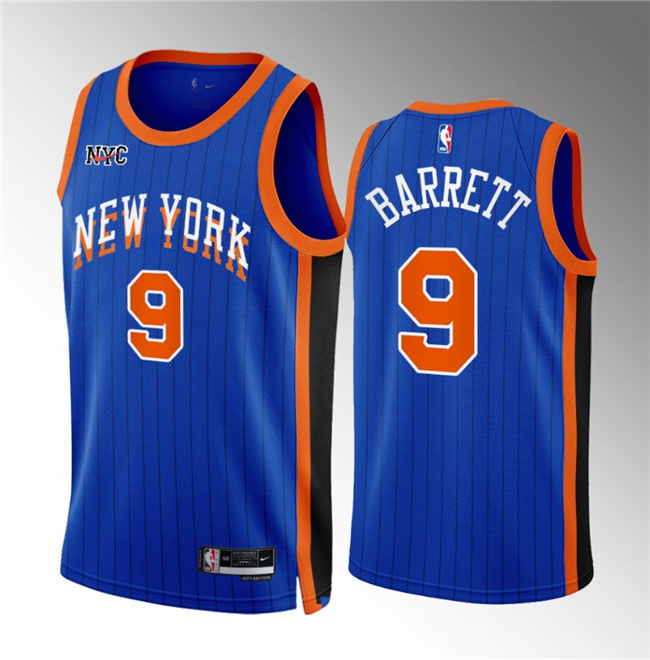 Men's New Yok Knicks #9 RJ Barrett Blue 2023/24 City Edition Stitched Basketball Jersey
