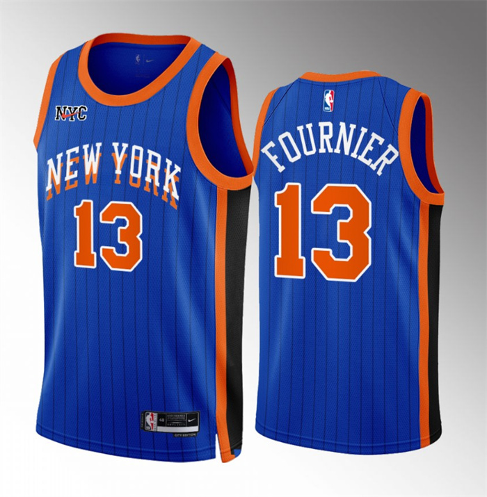 Men's New Yok Knicks #13 Evan Fournier Blue 2023/24 City Edition Stitched Basketball Jersey