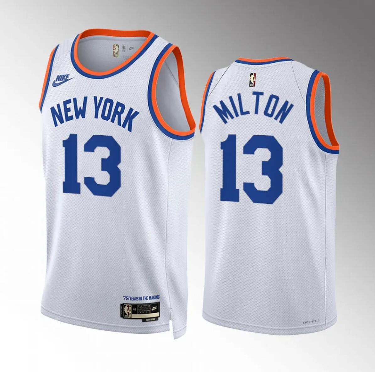 Men's New Yok Knicks #13 Shake Milton White 2021/22 City Edition Stitched Basketball Jersey