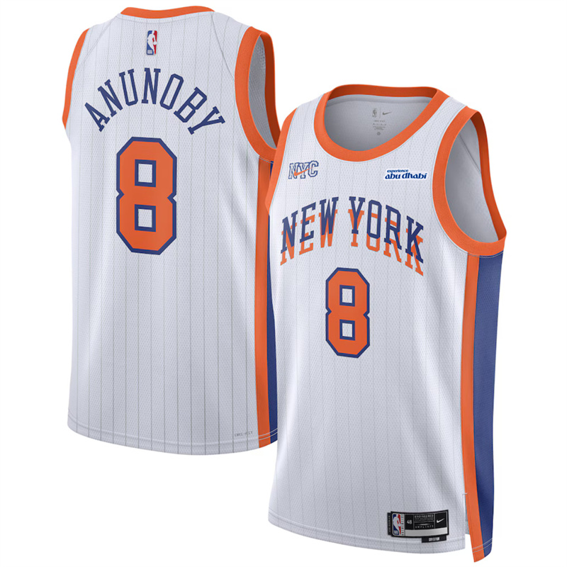 Men's New Yok Knicks #8 OG Anunoby White 2024/25 City Edition Stitched Basketball Jersey Men's New Yok Knicks #8 OG Anunoby White 2024/25 City Edition Stitched Basketball Jersey