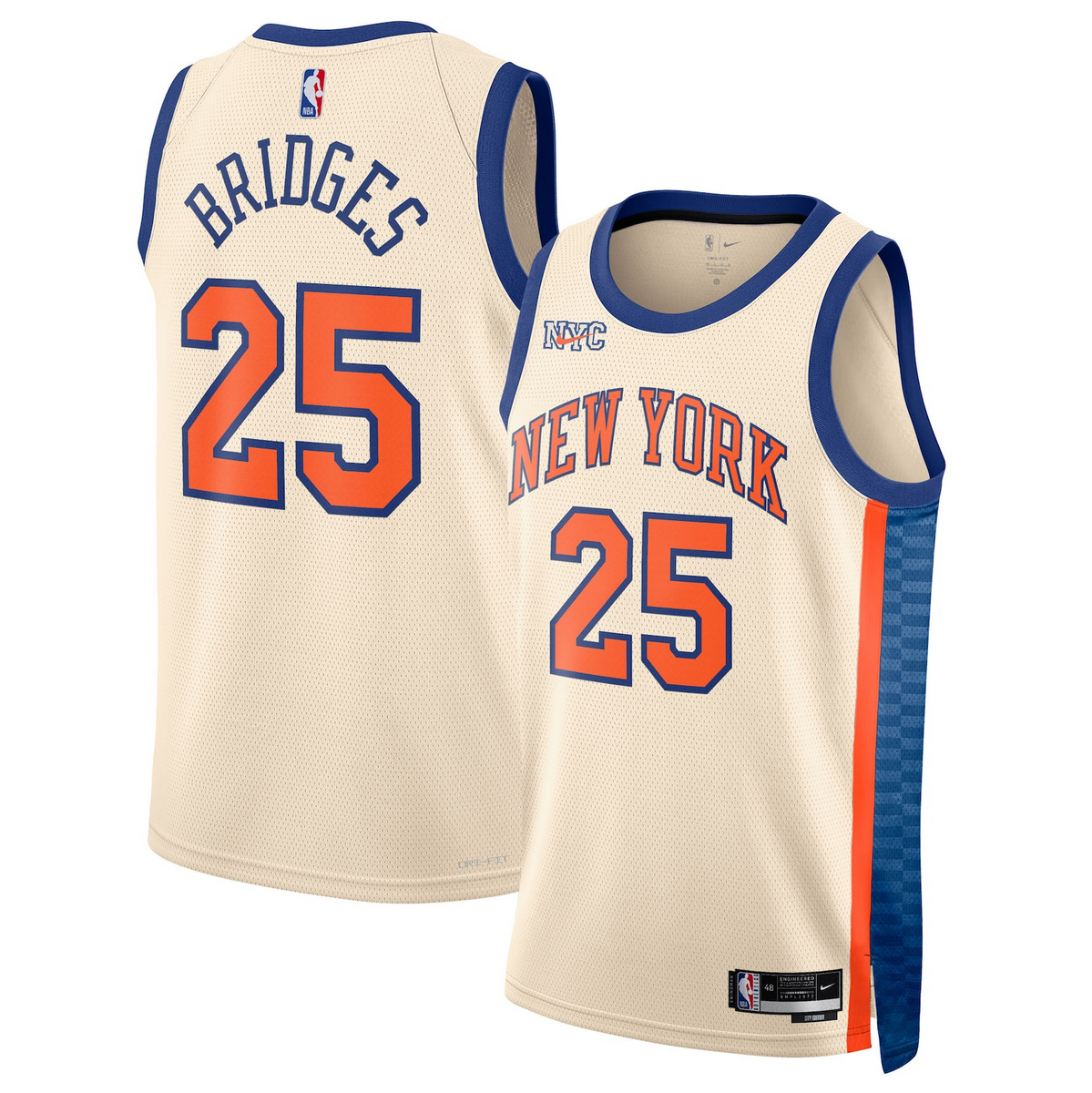 Men's New Yok Knicks #25 Mikal Bridges Cream 2025/26 City Edition Stitched Basketball Jersey Men's New Yok Knicks #25 Mikal Bridges Cream 2025/26 City Edition Stitched Basketball Jersey