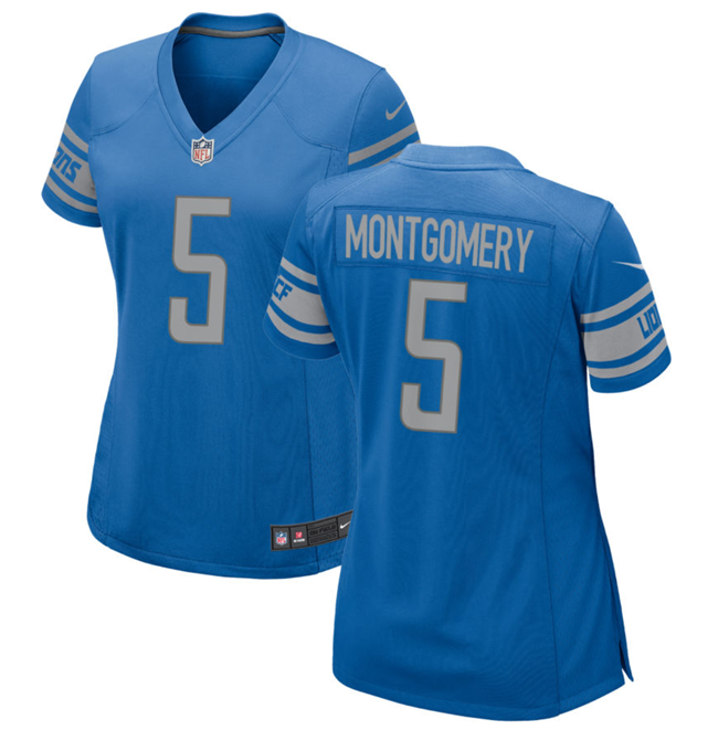Women's Detroit Lions #5 David Montgomery Blue Stitched Jersey(Run Smaller)