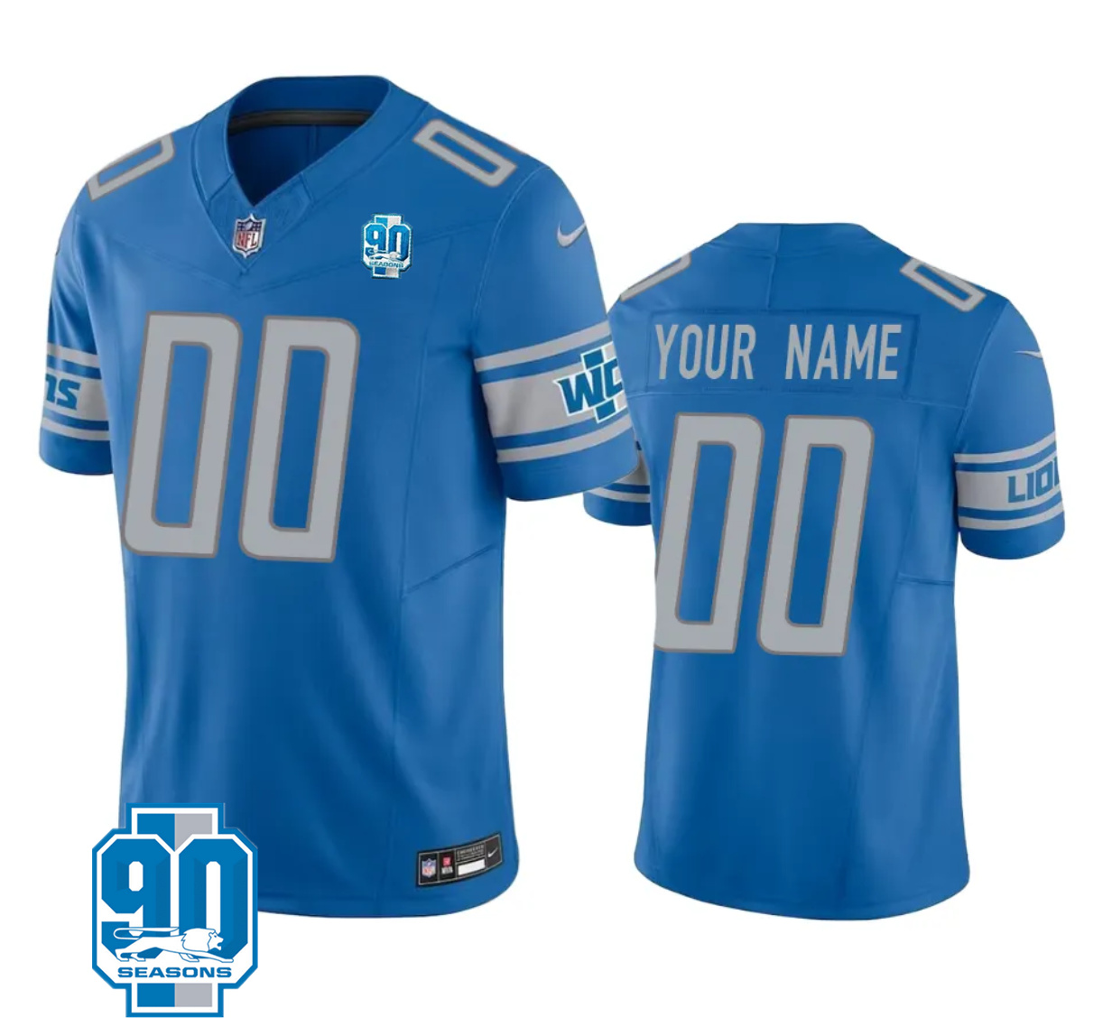 Youth Detroit Lions Active Player Custom Blue 2023 F.U.S.E. 90th AnniversaryVapor Limited Stitched Football Jersey
