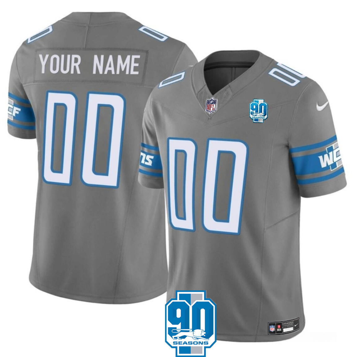 Youth Detroit Lions Active Player Custom Grey 2023 F.U.S.E. 90th Anniversary Vapor Limited Stitched Football Jersey