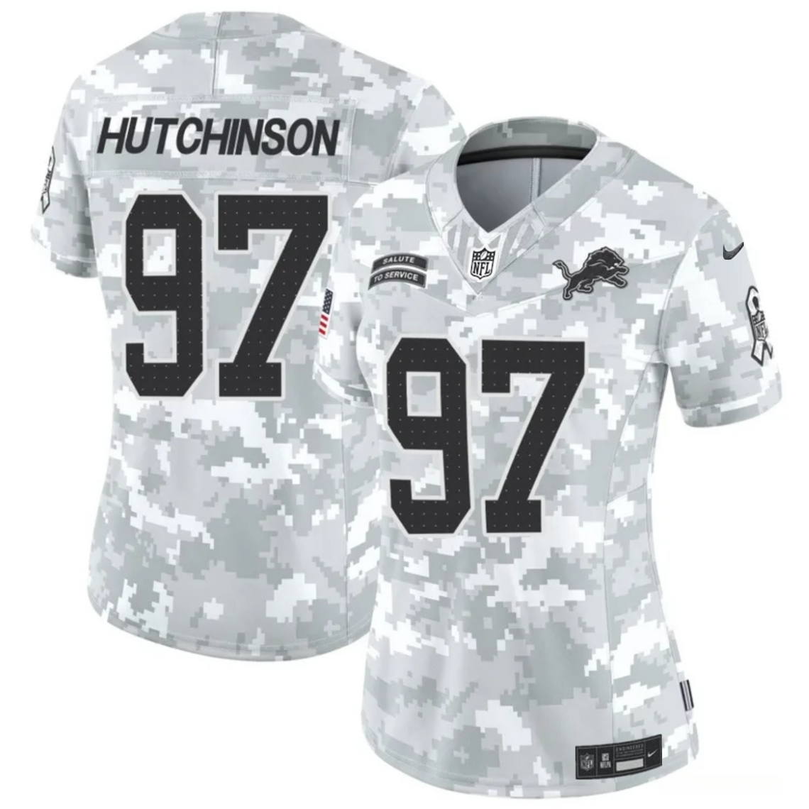 Women's Detroit Lions #97 Aidan Hutchinson 2024 F.U.S.E Arctic Camo Salute to Service Limited Stitched Jersey(Run Small) Women's Detroit Lions #97 Aidan Hutchinson 2024 F.U.S.E Arctic Camo Salute to Service Limited Stitched Jersey(Run Small)