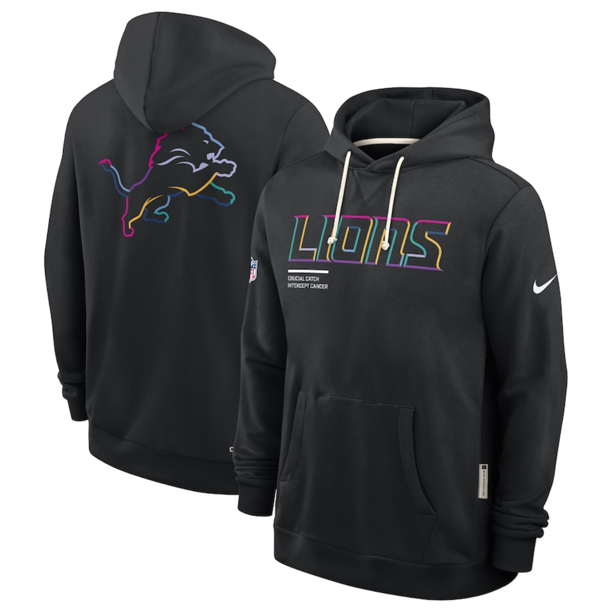 Men's Detroit Lions Black 2025 Crucial Catch Club Pullover Hoodie