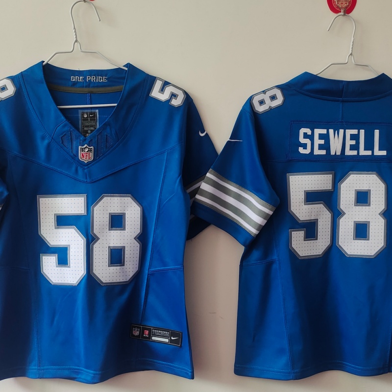 Women's Detroit Lions #58 Penei Sewell Blue 2024 F.U.S.E. Vapor Limited Stitched Jersey(Run Smaller)