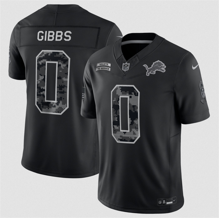 Women's Detroit Lions #0 Jahmyr Gibbs Black 2026 Salute to Service Limited Stitched Football Jersey(Run Small)