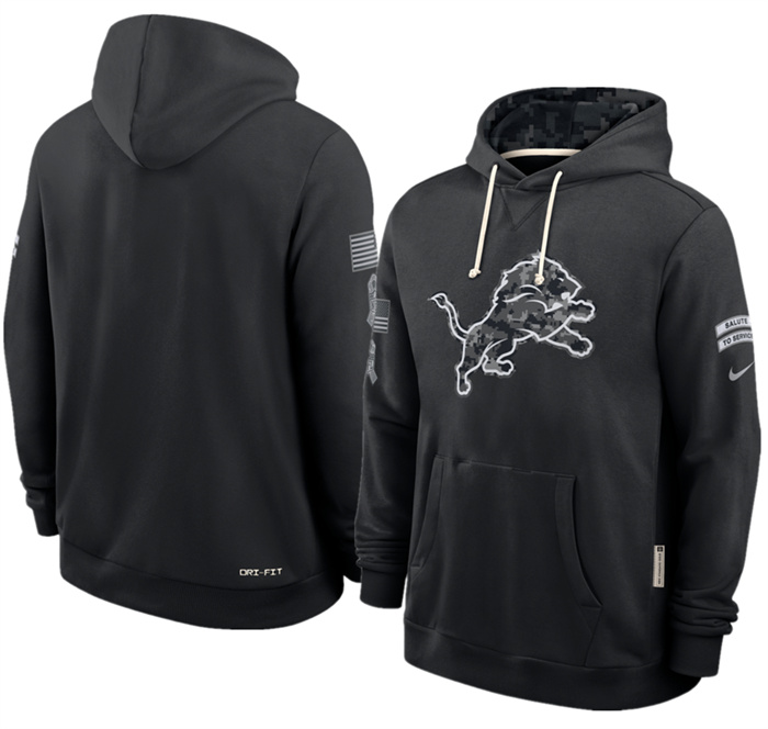 Men's Detroit Lions Black 2026 Salute to Service Sideline Dri-FIT Pullover Hoodie