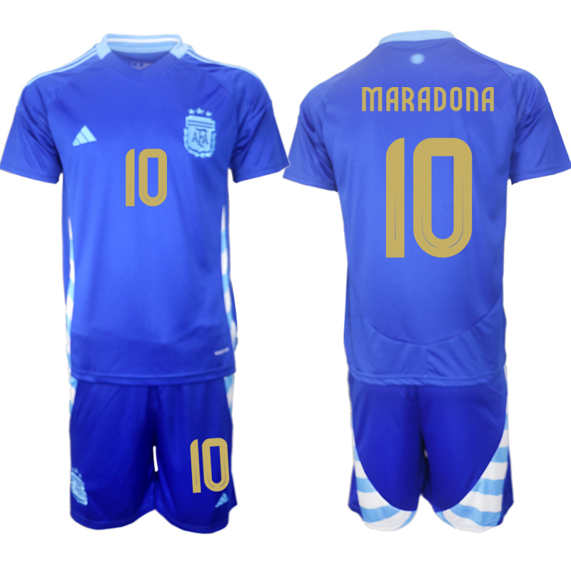 Men's Argentina #10 Diego Maradona Blue 2024-25 Away SoccerJersey Suit