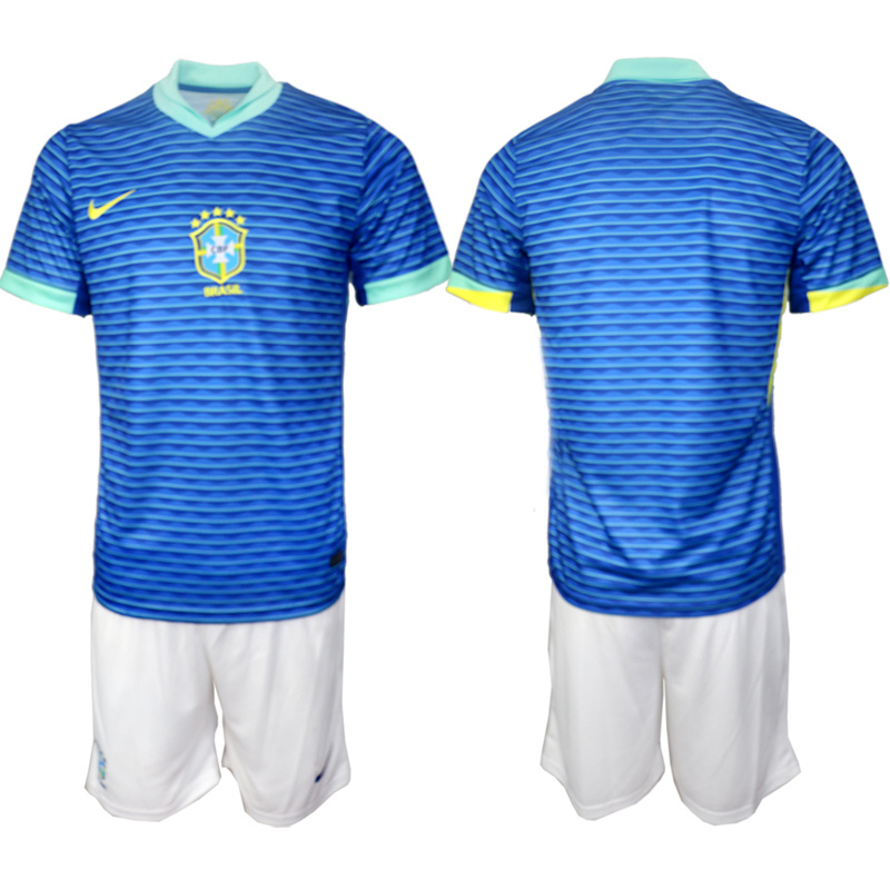 Men's Brazil national football team Custom Blue 2024-25 Soccer Jersey Suit