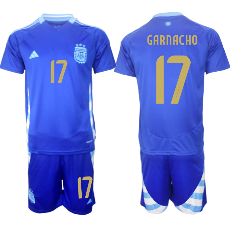 Men's Argentina #17 Alejandro Garnacho Blue 2024-25 Away SoccerJersey Suit