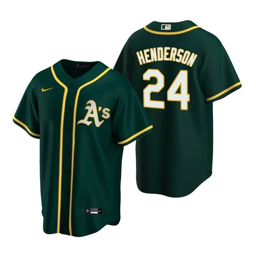 Men's Oakland Athletics #24 Rickey Henderson Green Cool Base Stitched Jersey