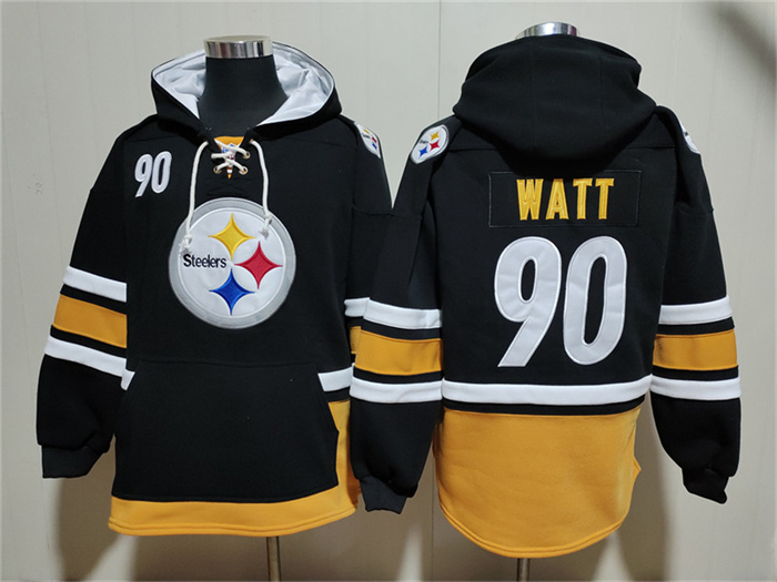 Men's Pittsburgh Steelers #90 T.J. Watt Black Ageless Must-Have Lace-Up Pullover Hoodie