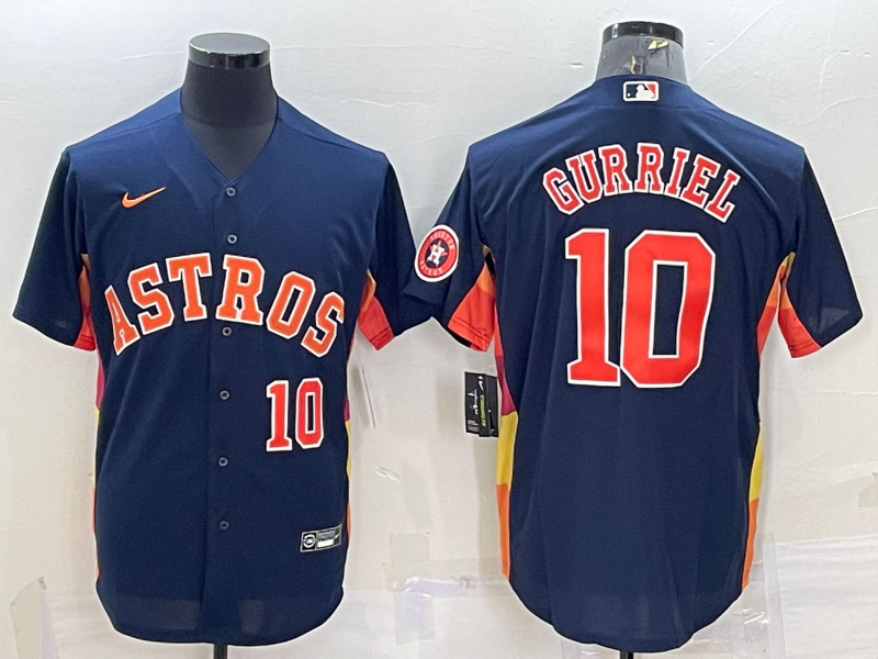Men's Houston Astros #10 Yuli Gurriel Navy With Path Cool Base Stitched Jersey