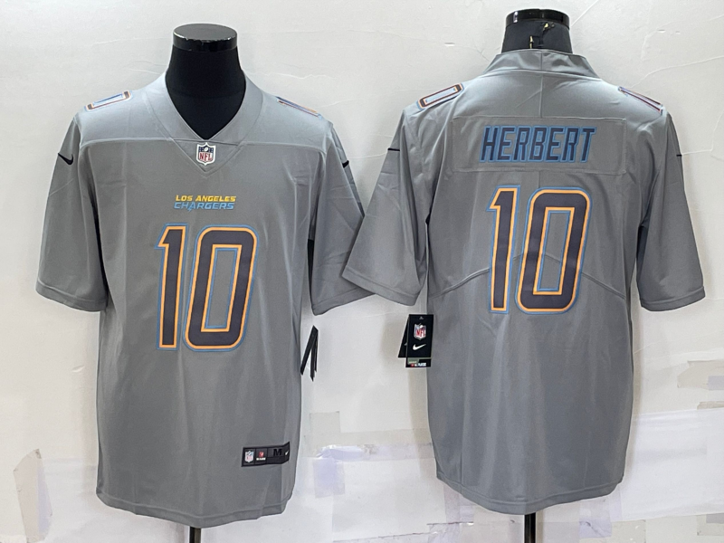 Men's Los Angeles Chargers #10 Justin Herbert Grey Atmosphere Fashion Stitched Jersey