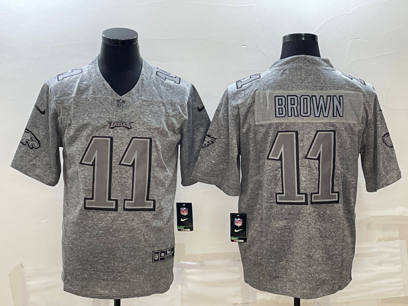 Men's Philadelphia Eagles #11 A. J. Brown Grey Stitched Jersey