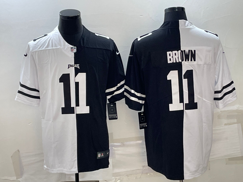 Men's Philadelphia Eagles #11 A.J. Brown Black & White Split Limited Stitched Jersey