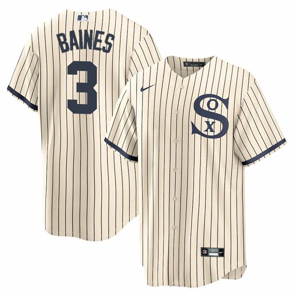 Men's Chicago White Sox #3 Harold Baines 2021 Cream/Navy Name&Number Field of Dreams