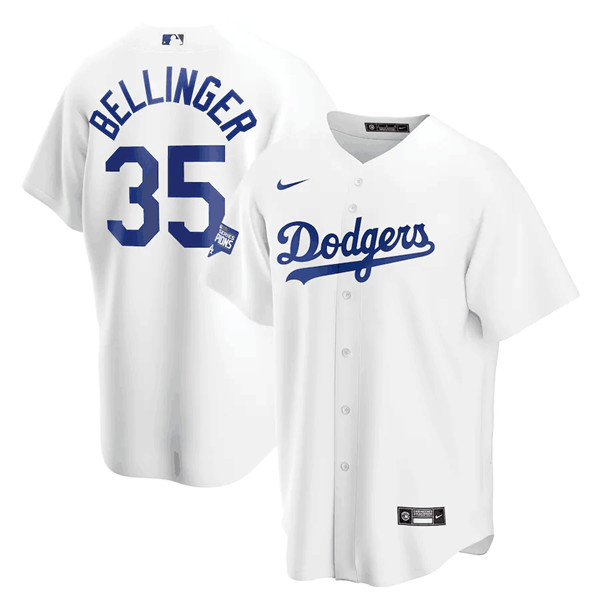 Men's Los Angeles Dodgers #35 Cody Bellinger White 2020 World Series Champions Home Patch Cool Base Stitched MLB Jersey