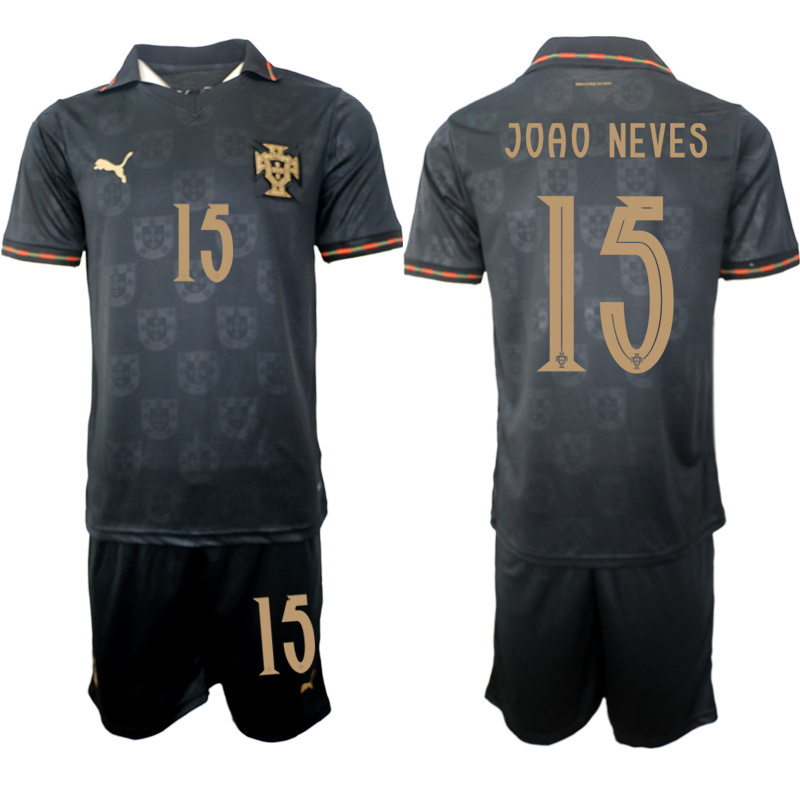 Men's Portugal Team #15 João Neves Black 2026 World Cup Away Soccer Jersey Suit