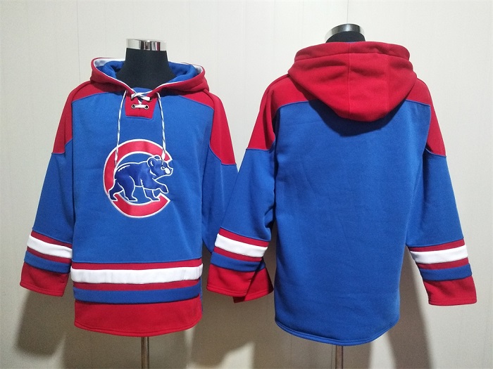 Men's Chicago Cubs Blank Royal/Red Ageless Must-Have Lace-Up Pullover Hoodie
