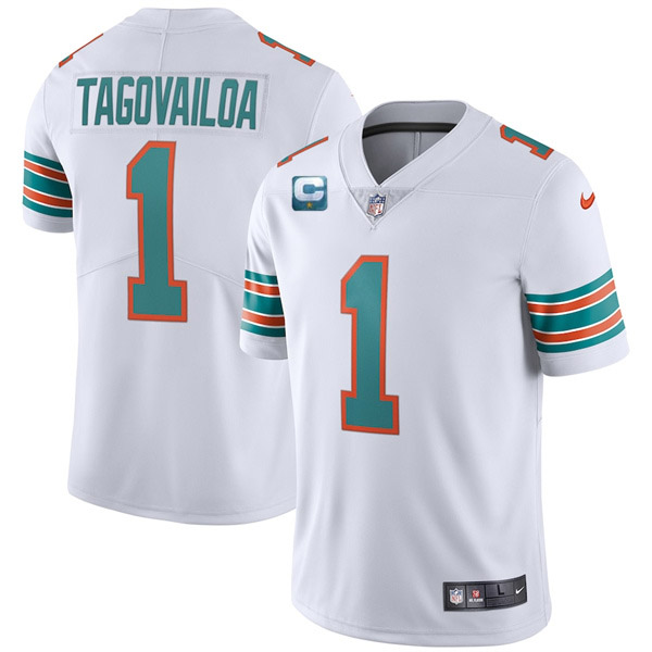 Men's Miami Dolphins #1 Tua Tagovailoa 2022 White With 1-star C Patch Color Rush Limited Stitched Jersey