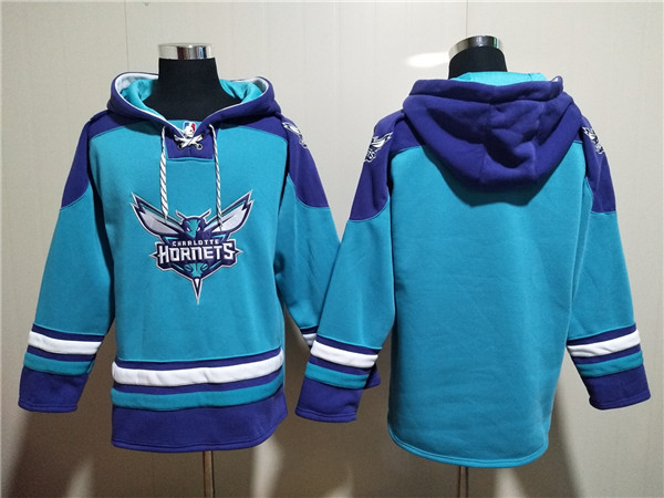 Men's Charlotte Hornets Blank Aqua Lace-Up Pullover Hoodie