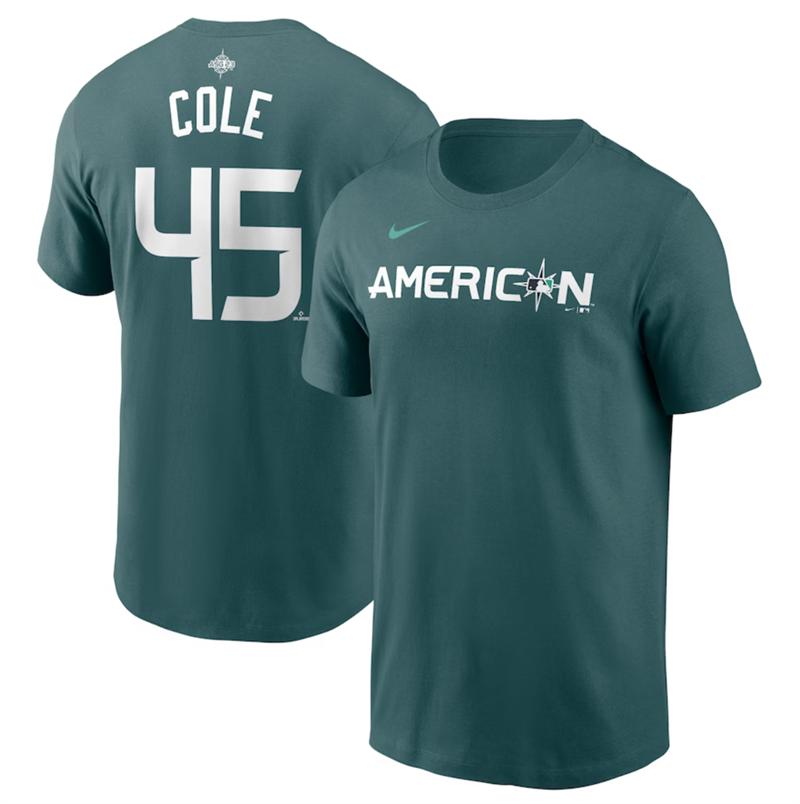Men's New York Yankees #45 Gerrit Cole Teal 2023 All-star Name & Number T-Shirt