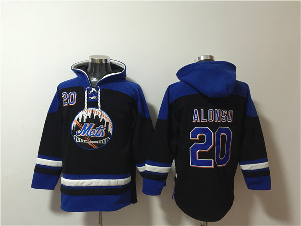 Men's New York Mets #20 Pete Alonso Black/Blue Ageless Must-Have Lace-Up Pullover Hoodie