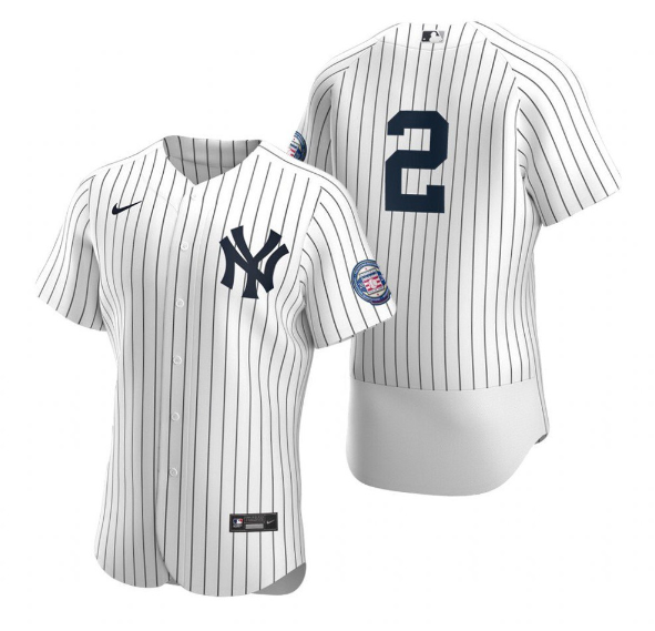 Men's New York Yankees #2 Derek Jeter White 2020 Hall of Fame Induction Flex Base Stitched Jersey