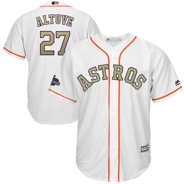 Men's Houston Astros #27 Jose Altuve Majestic White 2018 Gold Program Cool Base Player Stitched MLB Jersey Men's Houston Astros #27 Jose Altuve Majestic White 2018 Gold Program Cool Base Player Stitched MLB Jersey