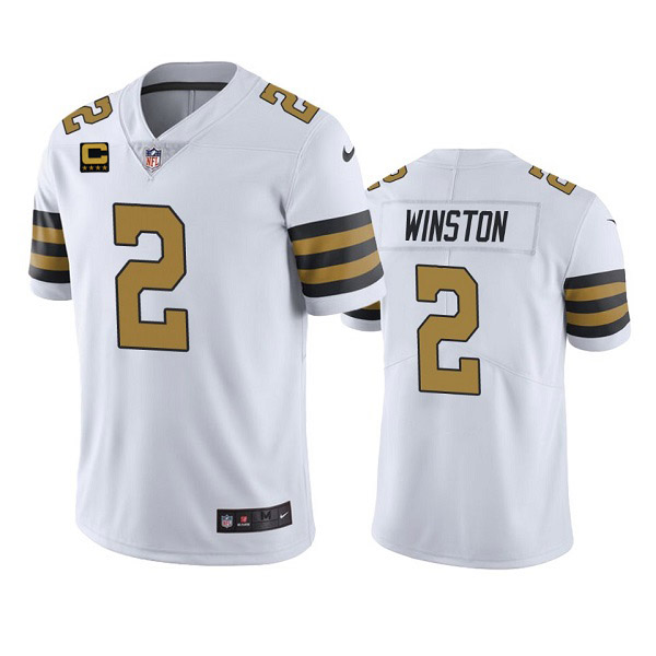 Men's New Orleans Saints 2022 #2 Jameis Winston White With 4-star C Patch Color Rush Cool Base Stitched Jersey