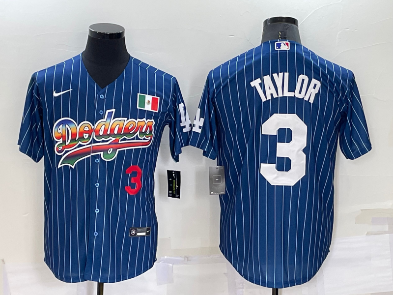 Men's Los Angeles Dodgers #3 Chris Taylor Navy Mexico Rainbow Cool Base Stitched Baseball Jersey