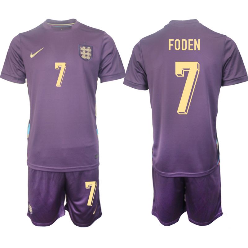 Men's England #7 Philip Walter Foden 2024-25 Purple Away Soccer Jersey Suit