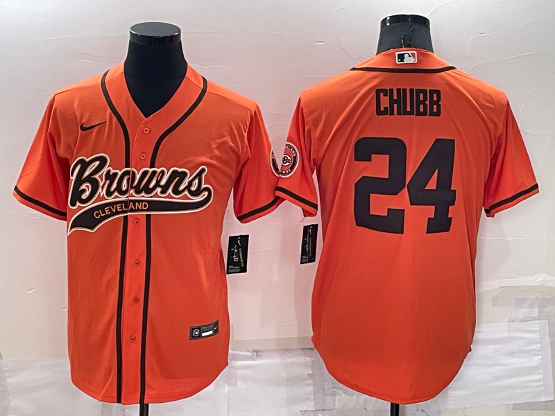 Men's Cleveland Browns #24 Nick Chubb Orange Cool Base Stitched Baseball Jersey