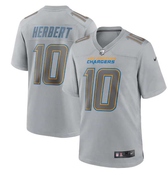 Men's Los Angeles Chargers #10 Justin Herbert Grey Atmosphere Fashion Stitched Game Jersey