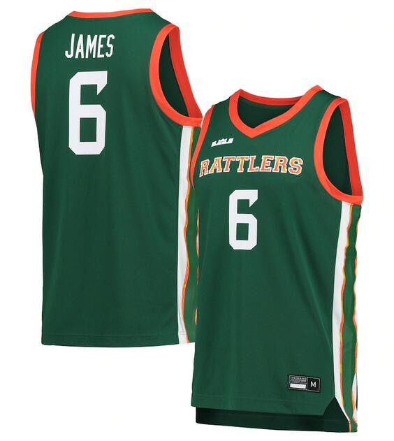 Men's Florida A&M Rattlers #6 LeBron James Green Stitched Basketball Jersey