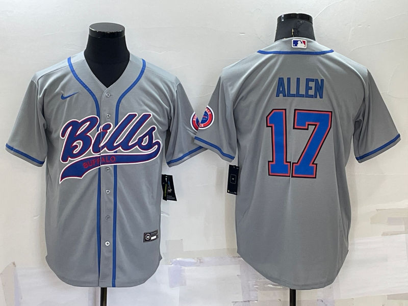 Men's Buffalo Bills #17 Josh Allen Gray Cool Base Stitched Baseball Jersey