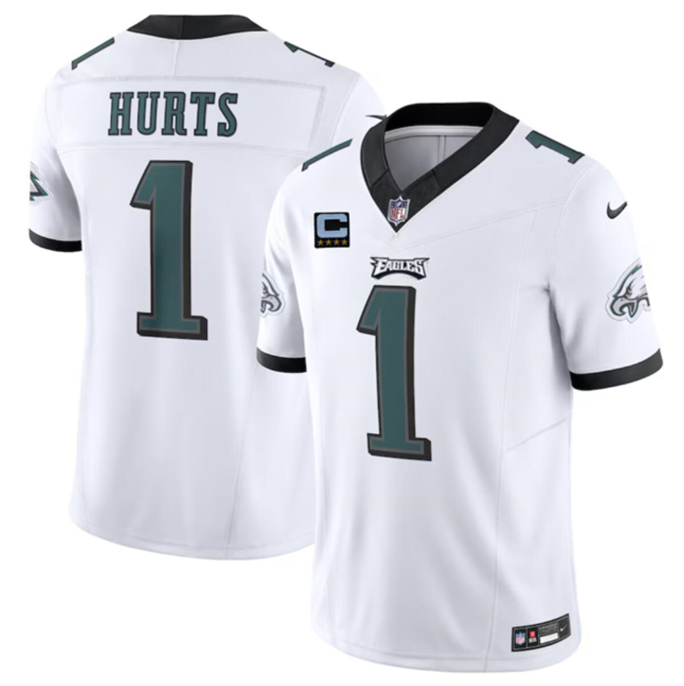 Men's Philadelphia Eagles #1 Jalen Hurts White F.U.S.E With 4-Star C Patch Vapor Untouchable Limited Stitched Football Jersey