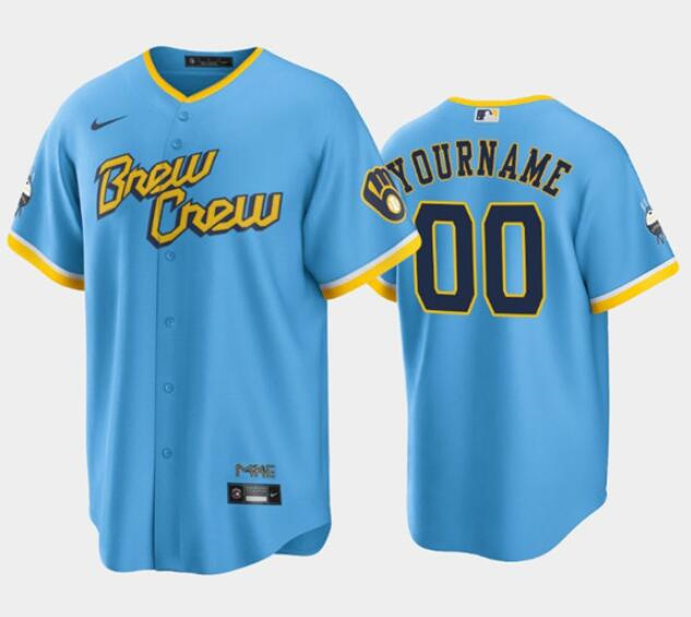 Men's Milwaukee Brewers Customized 2022 Powder Blue City Connect Cool Base Stitched Baseball Jersey