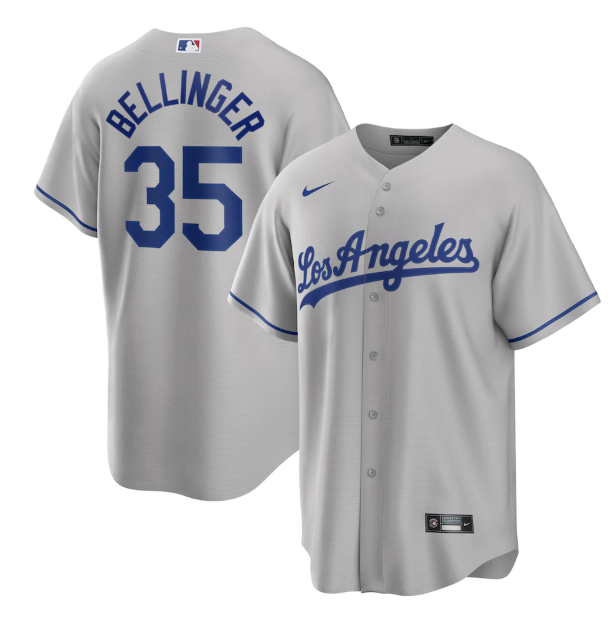 Men's Los Angeles Dodgers #35 Cody Bellinger Grey Cool Base Stitched Jersey