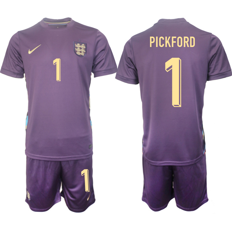 Men's England #1 Jordan Pickford 2024-25 Purple Away Soccer Jersey Suit