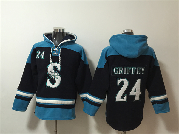 Men's Seattle Mariners #24 Ken Griffey Jr. Navy/Awus Lace-Up Pullover Hoodie