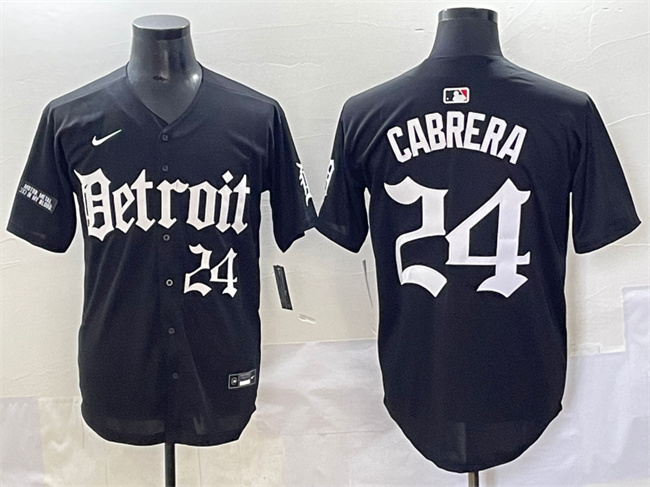Men's Detroit Tigers #24 Miguel Cabrera Black 'Motor Gothic Edition' Vapor Premier Limited Stitched Baseball Jersey Men's Detroit Tigers #24 Miguel Cabrera Black 'Motor Gothic Edition' Vapor Premier Limited Stitched Baseball Jersey