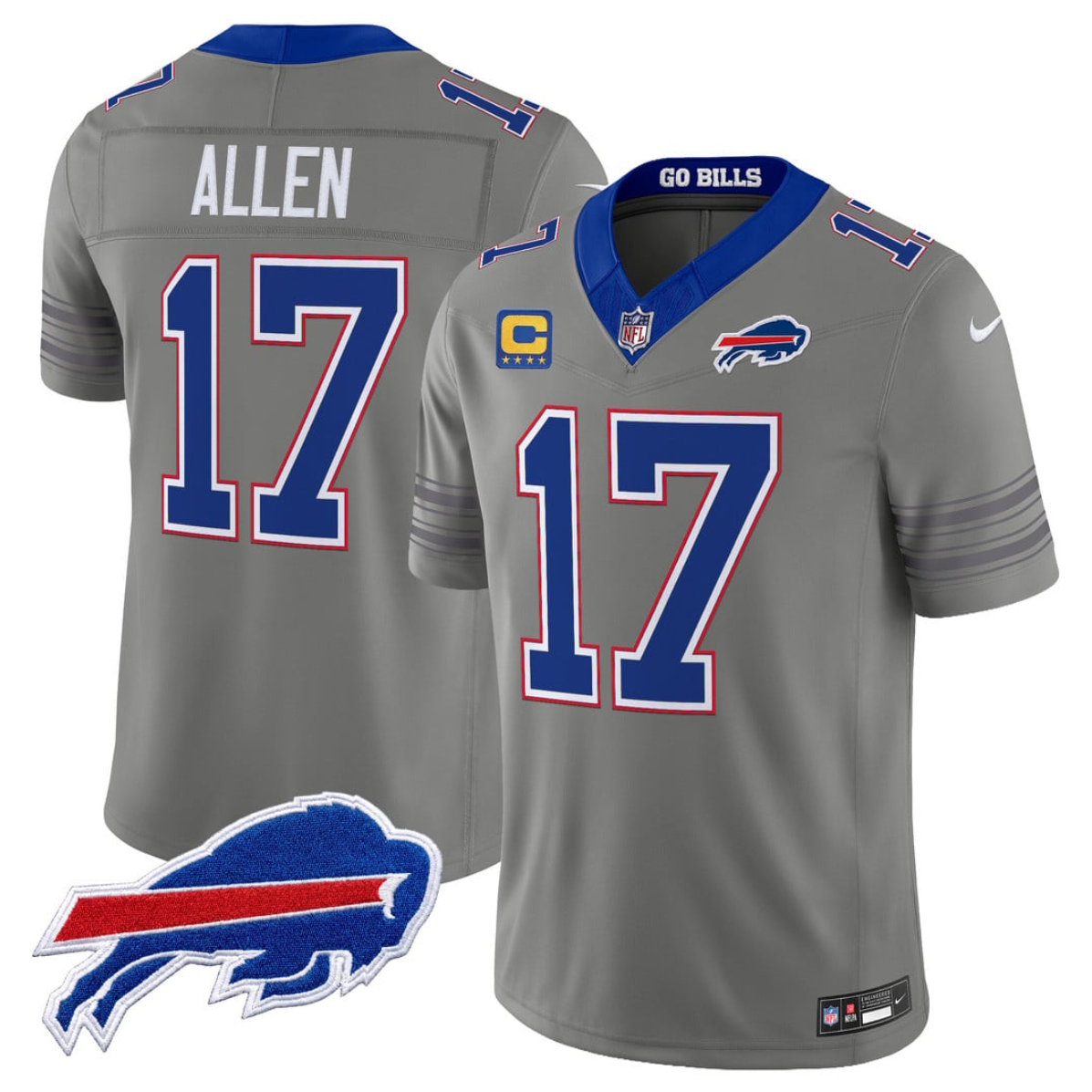 Men's Buffalo Bills #17 Josh Allen Gray F.U.S.E. 2026 Nickel City With 4-Star C Patch Vapor Stitched Football Jersey Men's Buffalo Bills #17 Josh Allen Gray F.U.S.E. 2026 Nickel City With 4-Star C Patch Vapor Stitched Football Jersey