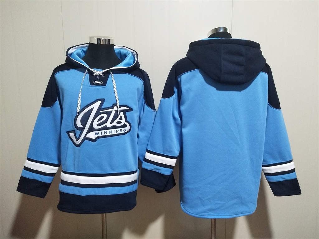 Men's Winnipeg Jets Blank Blue Lace-Up Pullover Hoodie